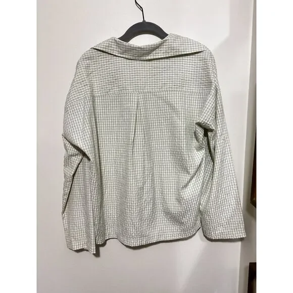 Max Studio London Green Plaid Popover Blouse Relaxed Fit Long Sleeve Women’s XS - Picture 3 of 6